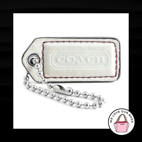 2" Medium COACH BEIGE TAN Leather Nickel Key Fob Bag Charm Keychain Hang Tag - Picture 1 of 1